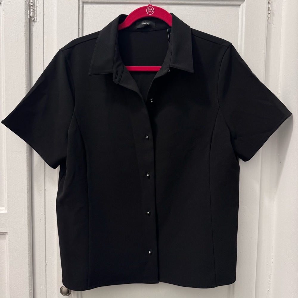 Theory Black Fitted Button Up Blouse